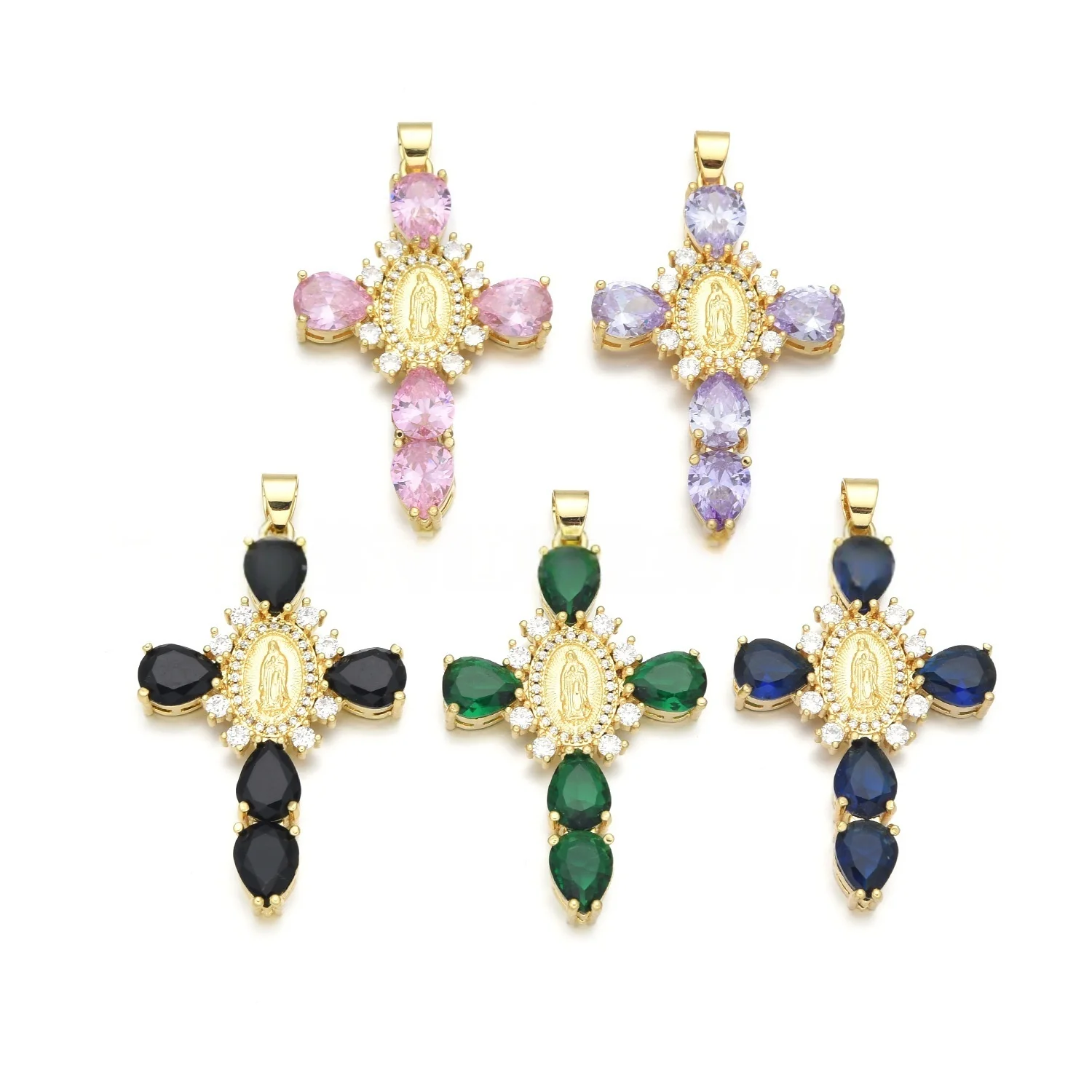 5 Pieces European and American Crystal Zircon Cross Pendant Accessories DIY Pearl Necklace Jewelry Making Materials Wholesale