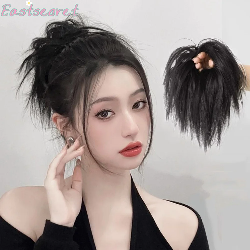 EAST Synthetic Fake Hair Messy Bun Chignon Elastic Flexible Band Scrunchy Scrunchie Curly Hairpiece Synthetic Extension