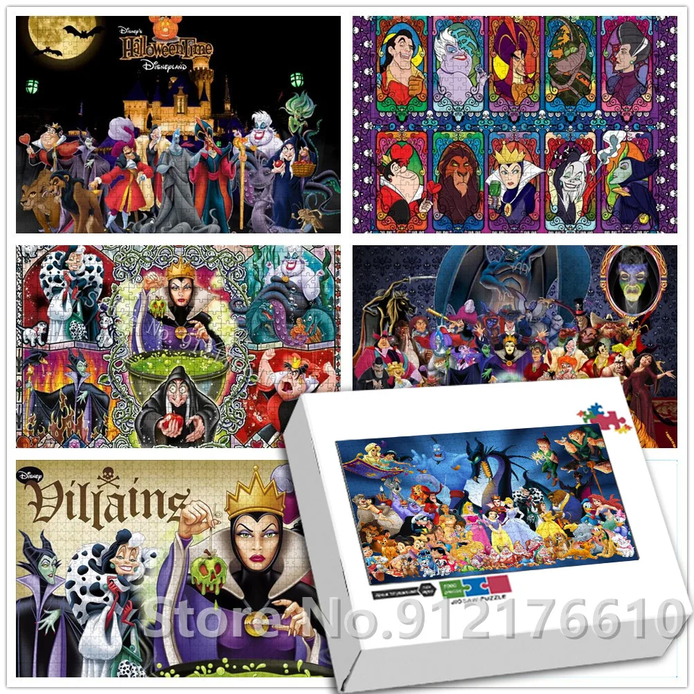 Disney Villains Puzzle in legno 300/500/1000 pezzi Puzzle giocattolo cartone animato bambino giocattoli educativi per l'apprendimento precoce regalo di Natale