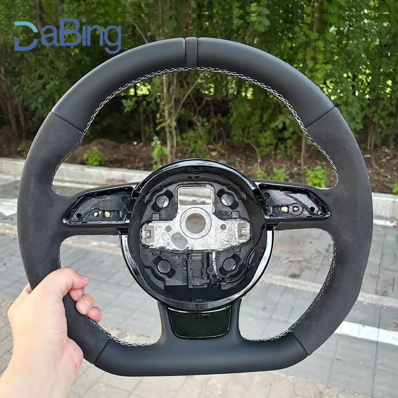 

For Audi A3 8V A4 B8 A5 Q3 Q5 Q7 Steering Wheel Alcantara Perforated Leather Steering Wheel Flat Bottom Steering Wheel