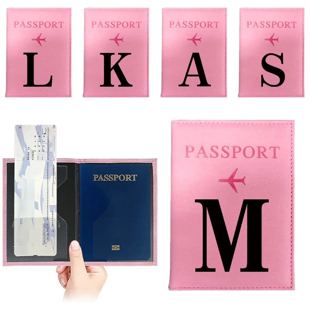 

2024 Passport Covers Airplane Travel Passport Protective Cover PU Passport Holder ID Card Cover UV Printing Black Letter Series