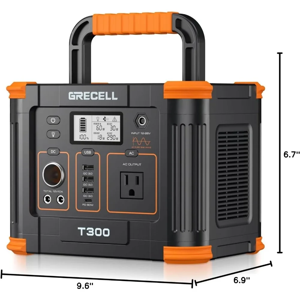 Portable Power Station 300W (Peak 600W), 288Wh Solar Generator with 60W USB-C PD Output, 110V Pure Sine Wave AC Outlet