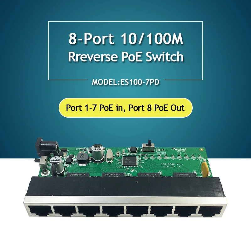 Ethernet Reverse Poe Switch Product Upgrade, Networking Solution, 8-Port, Power Supply Distance 300-500m, 10 m, 100m, 5Pcs