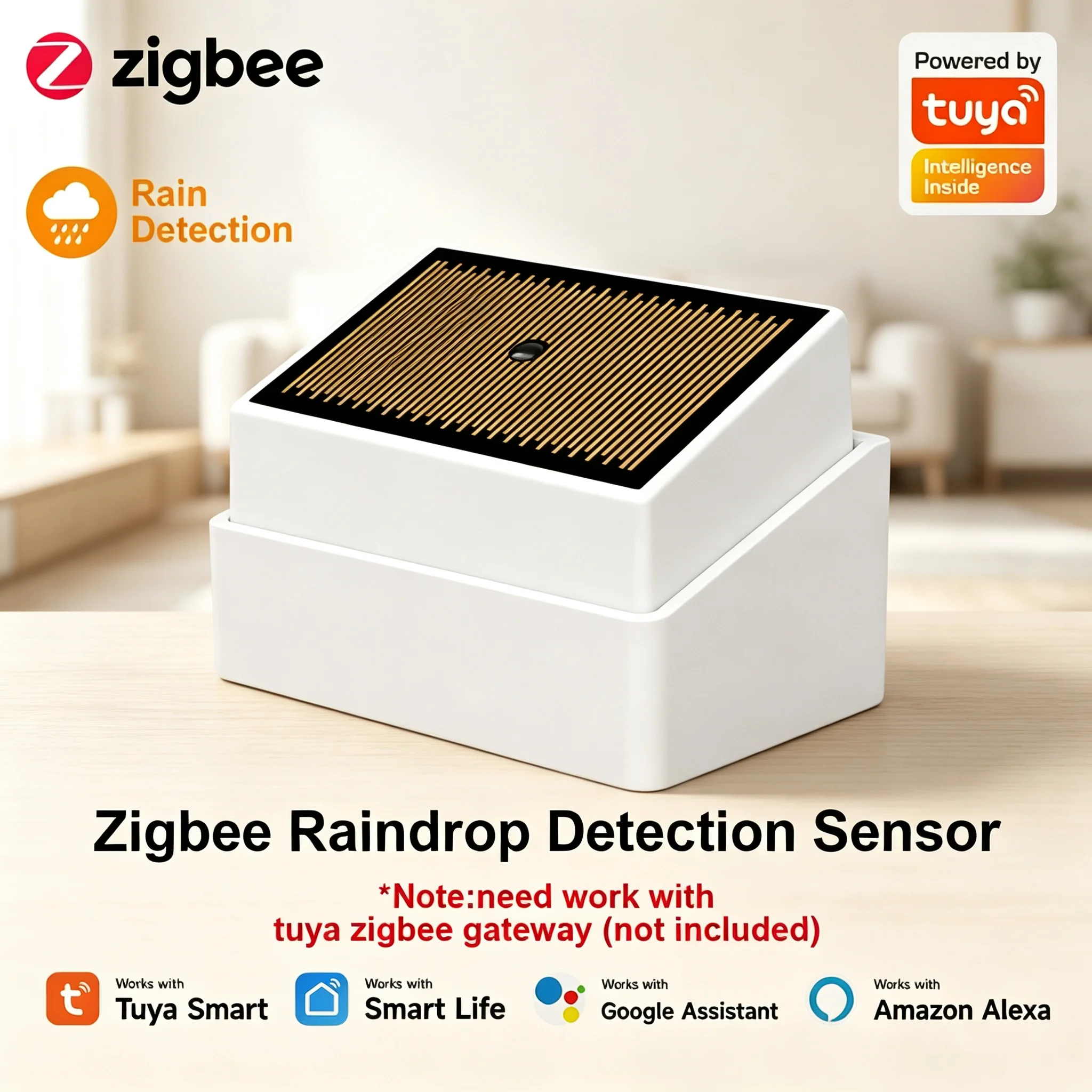 Kabelloser ZigBee Regenerkennungssensor Tuya APP-Steuerung Wasserleckage-Überschwemmungsmonitor IPX4 Wasserdichter Außensicherheitsdetektor