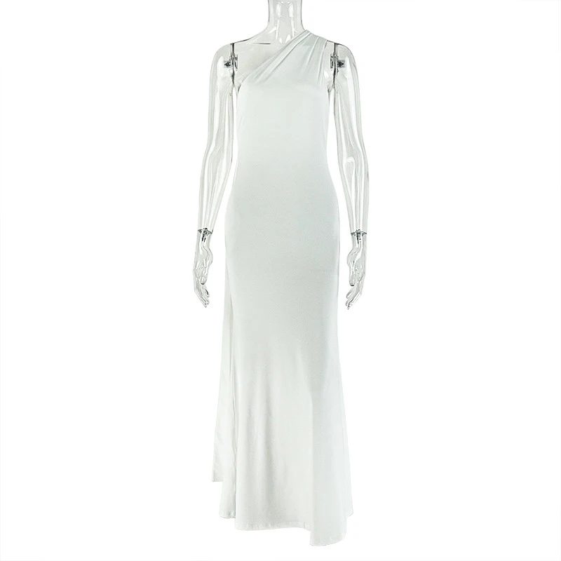 

OMSJ однотонные асимметричные длинные платья банкетная вечерняя одежда для женщин без рукавов на одно плечо с косым воротником облегающее платье Vestidos