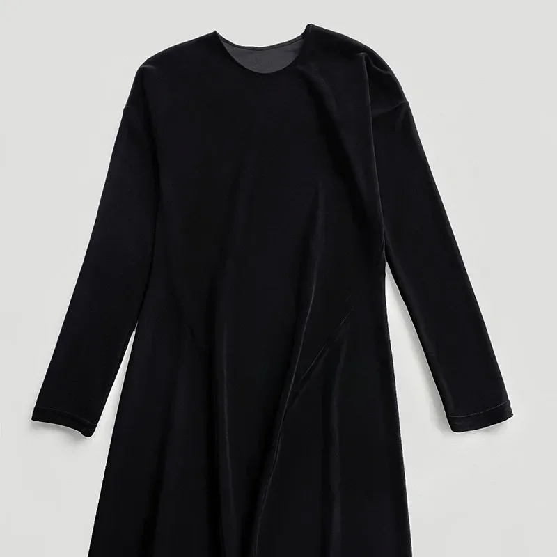 TT LUXURY-Ankle-Length Velvet Dress, Full Sleeve, Slim Straight Shape, Elegant Celebrity, High Quality, Autumn and Winter, 2024