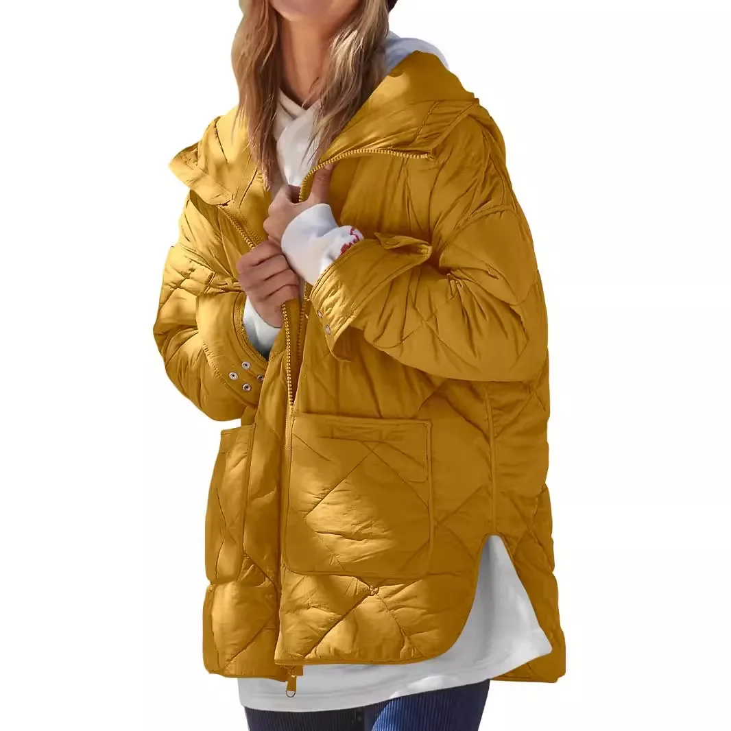 Parkas Women Coats Zipper Warm Coat Hooded Full Sleeve Pockets Solid Casual Loose Regular Elegant Splice Mid Length Jackets