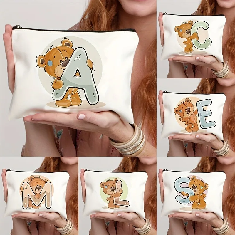 

Цельный пенал для школьников, милая косметичка, косметичка с мультяшными буквами и принтом медвежонка, все необходимое для путешествий