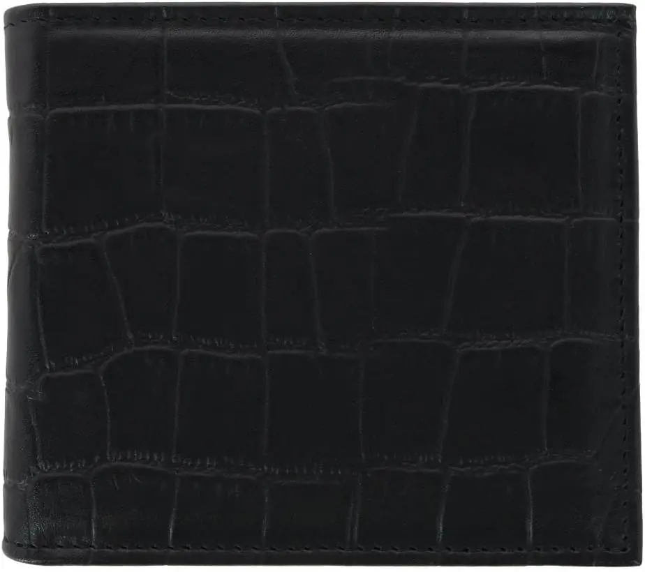 Men's Esteban Croco Embossed Leather 8 Slot Bi-Fold Wallet, Black