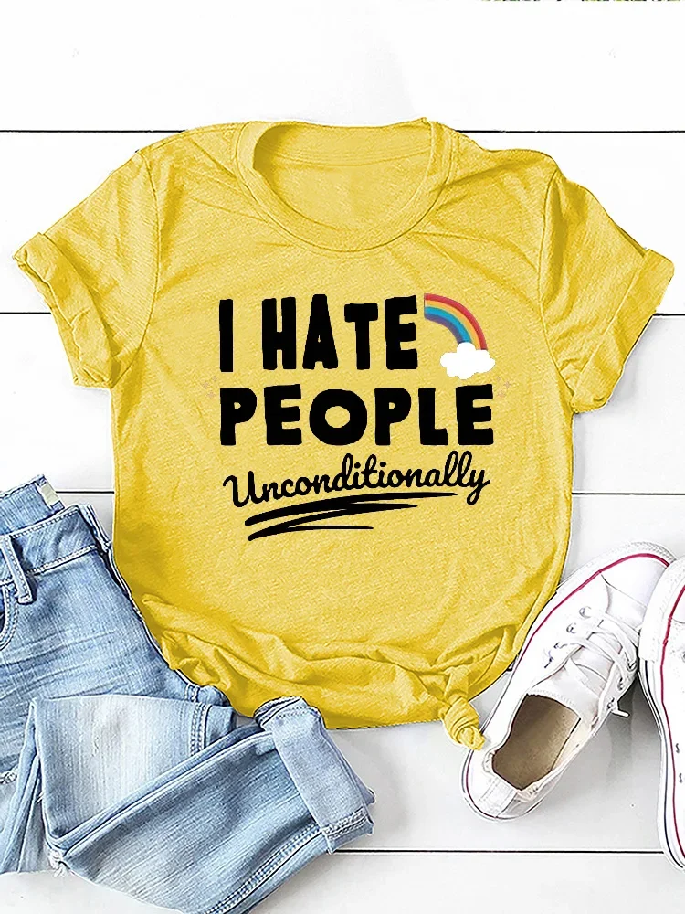 I Hate People Rainbow Print Women T Shirt Short Sleeve O Neck Loose Women Tshirt Ladies Tee Shirt Tops Camisetas Mujer