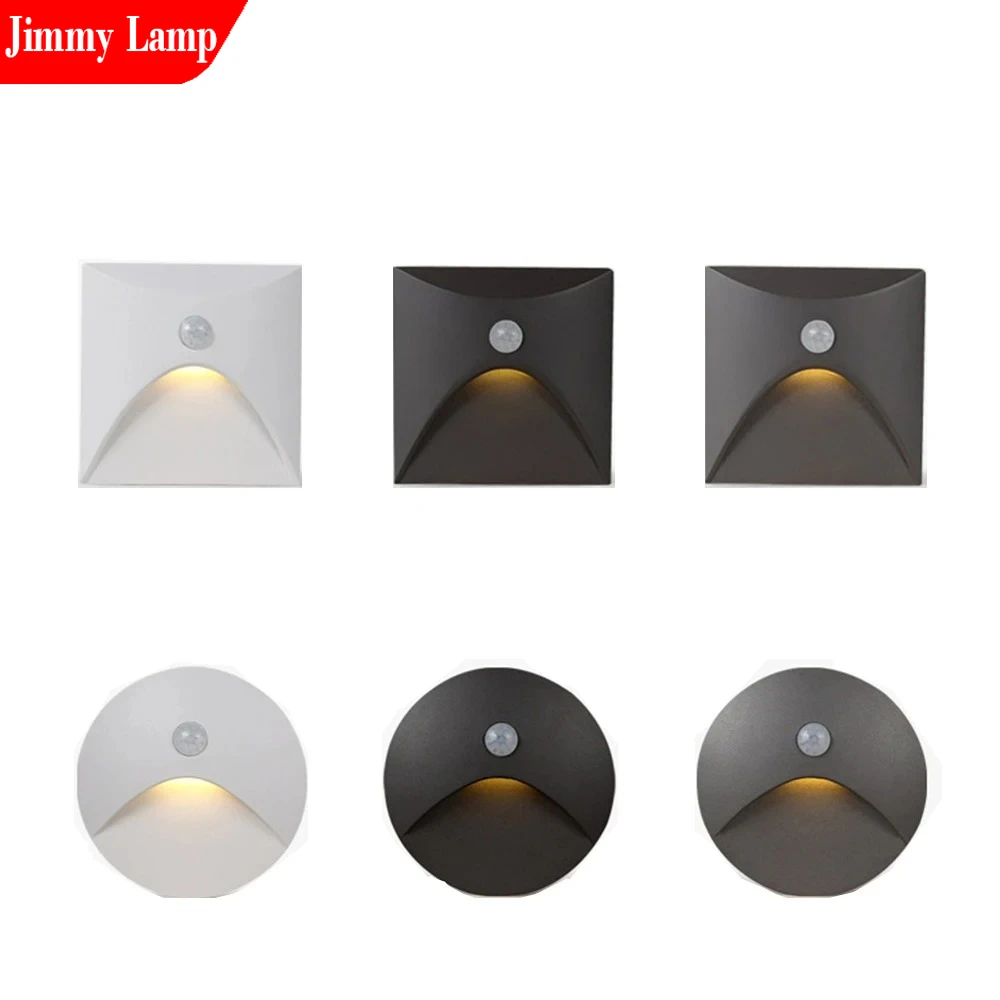 Lámpara LED empotrable de pared de 3W con Sensor de movimiento PIR, escalera de 85-240V, impermeable, para pasillo, valla, lámpara de inducción inteligente para escaleras