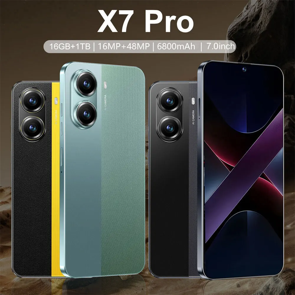 2026 جديد X7 Pro 7.0 بوصة الإصدار العالمي بطاقة مزدوجة ذكية أصلية 16 جيجابايت + 1 تيرا بايت أندرويد 6800 مللي أمبير في الساعة وظيفة التعرف على الوجه