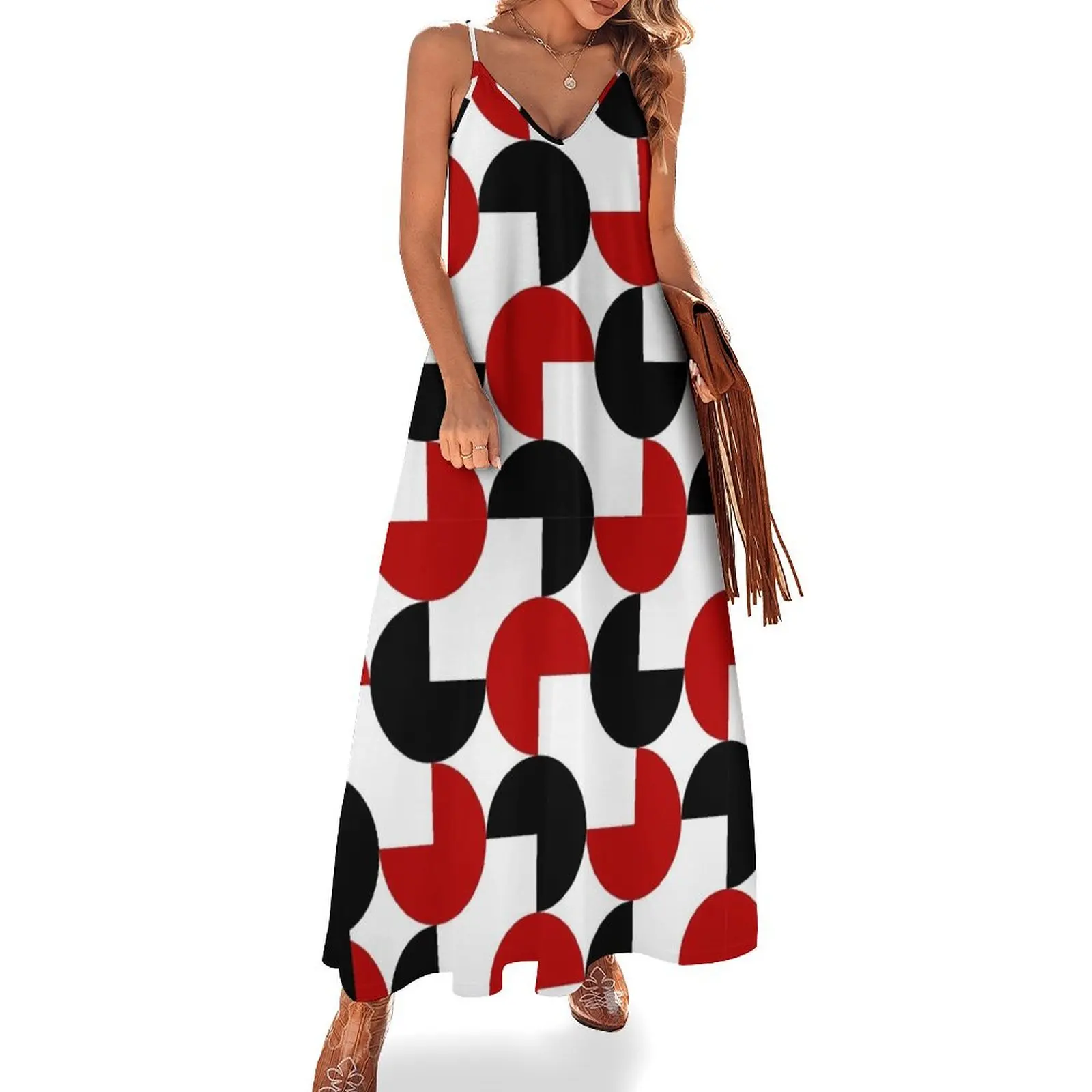 

Geometric Retro Style Black Red White Sleeveless Dress Long dresses luxury woman party dress summer dresses ladies 2024