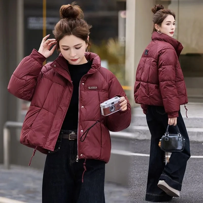 2025 novo inverno feminino angola vermelho edredão algodão curto casaco solto casual moda feminina jaqueta gola pão overwear