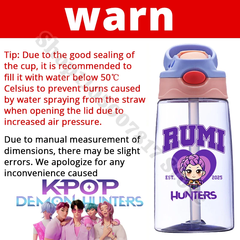 KPop شيطان الصيادين المحمولة كوب ماء بلاستك مع القش الأطفال الكرتون لطيف الرياضة زجاجة الاطفال أنيمي عصير الحاويات هدية 2025 #6