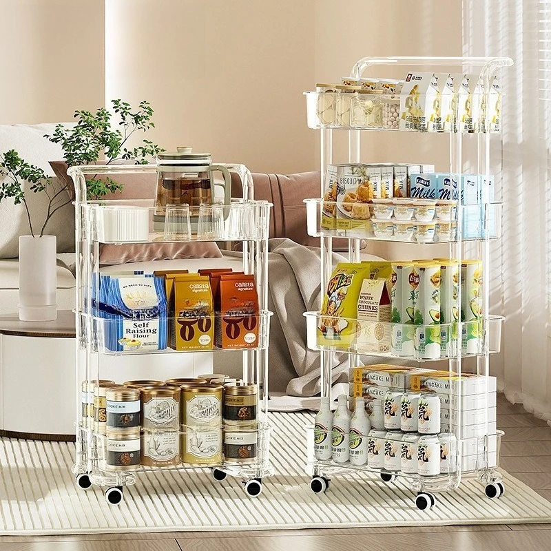 FOR Plastic Transparent Trolley Multi-layer Rack Floor-to-ceiling Bedroom Snacks Removable Storage Rack