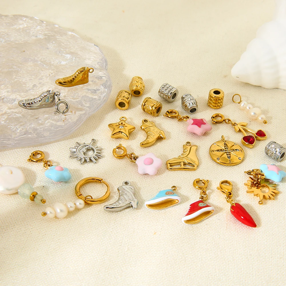 INS 18K مطلية بالذهب حذاء ستار اللؤلؤ الأحذية سحر خزر عازل الفولاذ المقاوم للصدأ بروش ذاتي الصنع النتائج مجوهرات للإكسسوارات الفريدة