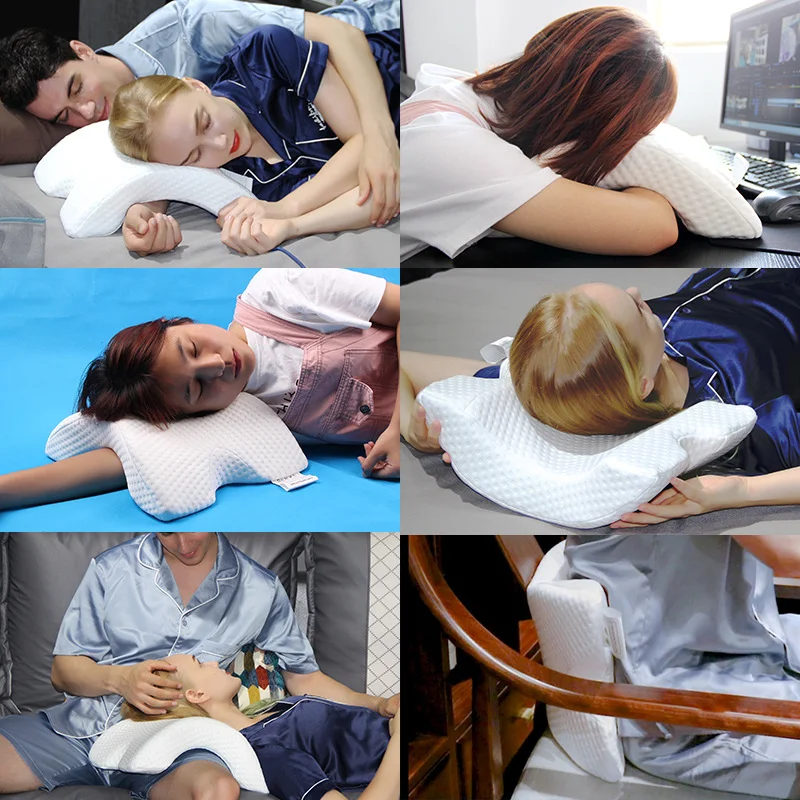 Memory Foam Woven Side Sleeper Arm Rest Arched Cuddle Couple Pillow with Arm Hole Removable & Washable