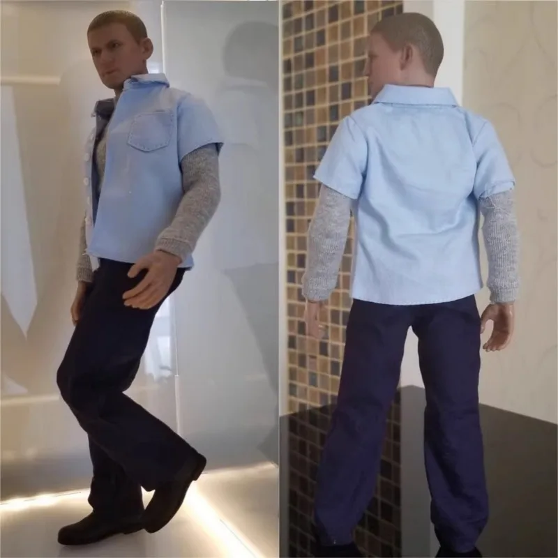 1/6 Scale Male Leisure Suit Blue Short Sleeved Shirt Pants Grey Long Sleeved Sweater Clothes Model for 12'' Toy Figures Body