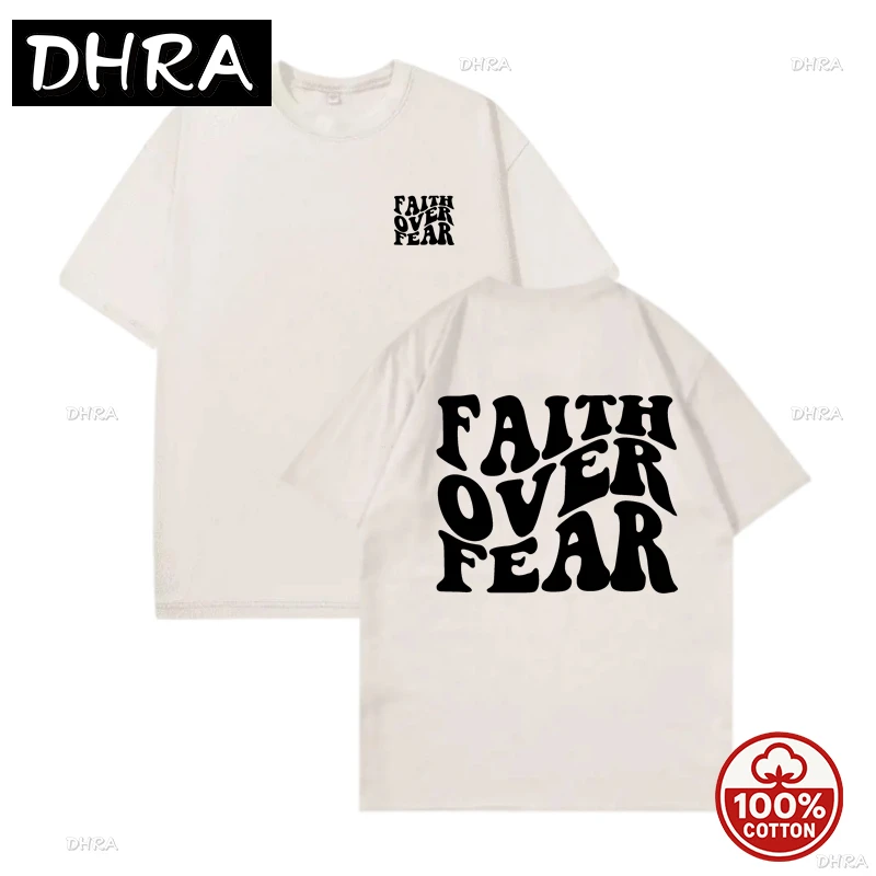 

Unisex Oversized Cotton T-Shirt Faith Over Fear Graphic Printed Short Sleeve Casual Loose Fit Streetwear Hot sale Summer Tops