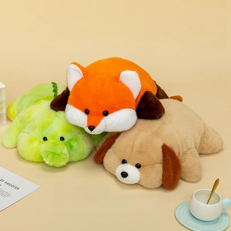 Atacado 45cm dos desenhos animados animal de pelúcia travesseiro-ditado redondo guaxinim raposa gato cão kraft crocodilo brinquedo de pelúcia para crianças decoração de casa presente