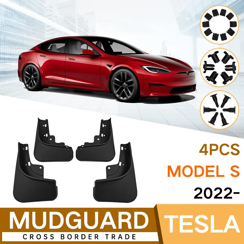 For Tesla MODEL S 2022 Car Red Molded Mud Flaps Splash Guards Mudguards Front Rear Styling Front Rear Car Accessories