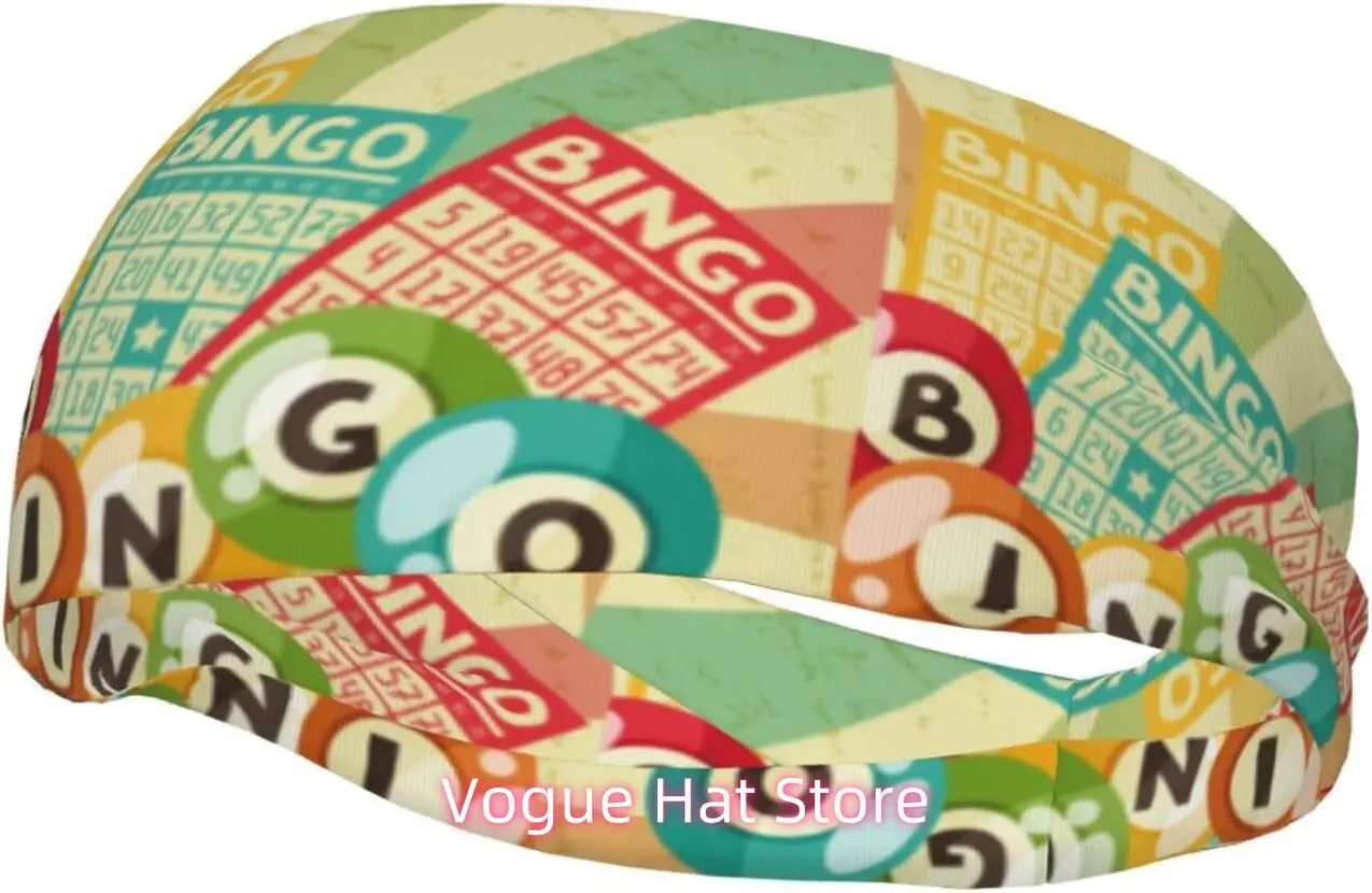 

Headband for Women Mens Bingo Game with Ball and Cards Sports Sweatband Non-Slip Wide Hairband for Yoga