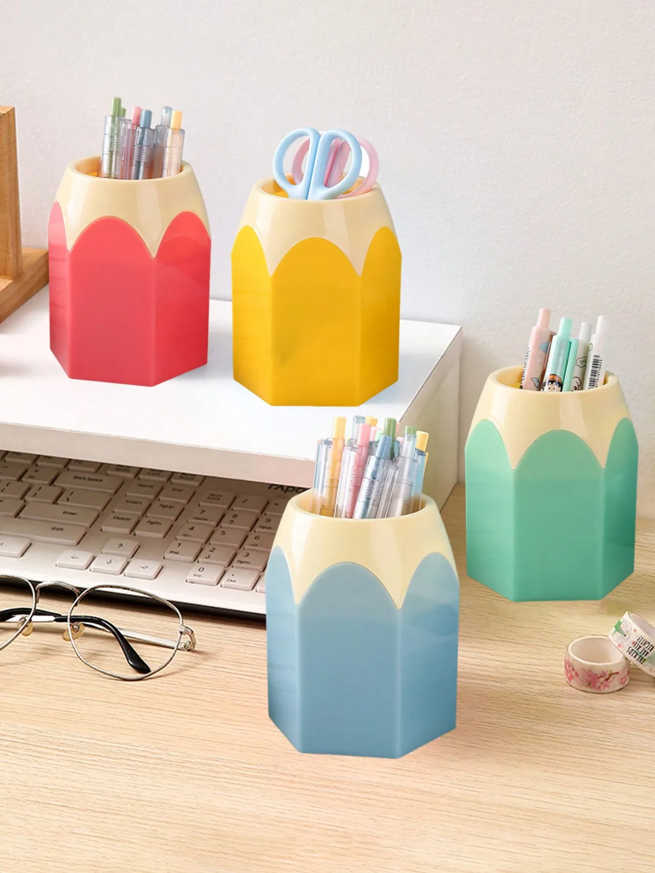 

1pc Creative Pencil Shaped Desk Organizer, Large Capacity Storage Pot, Cute Desktop Pen Cup, Makeup Brush Holder, Colorful Cartoon Stationery Rack, Suitable For School, Office, Home Decor, Gift For Friends, Back-To-School Office Desk Accessories Desk Acce