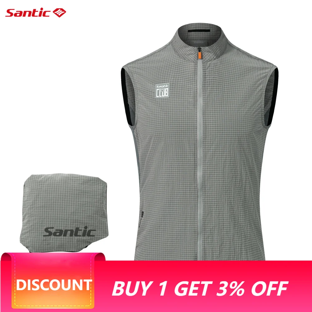 Santic Men Cycling Vest Windproof Lightweight Cycling Vest Sleeveless Cycling Clothes for Men and Women WZ24C07048