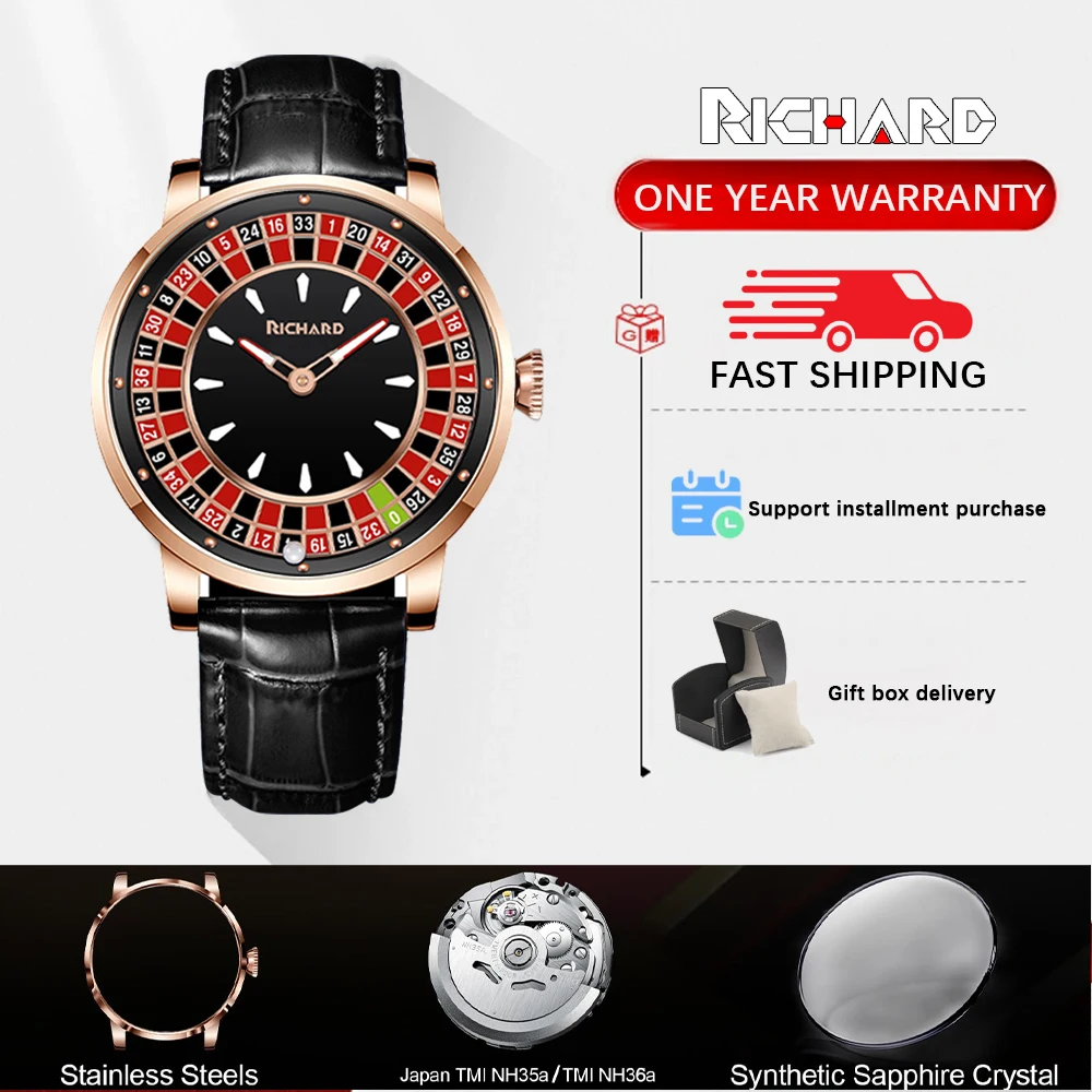 Richard Jacob & Co NH35 Betting Market Mens Mechanical Watches Sapphire Glass Watch Men Top Brands Luxury Wheel Turning  Watches