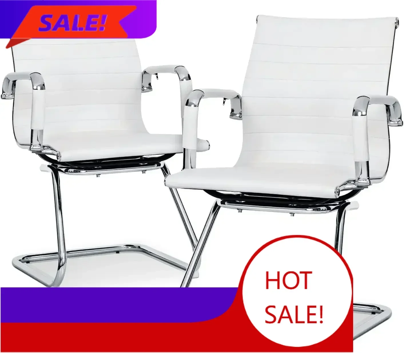 Mid Back Chairs with Sled Base and Armrest Home Computer Chairs, PU Leather Office Guest Chair for Waiting Room