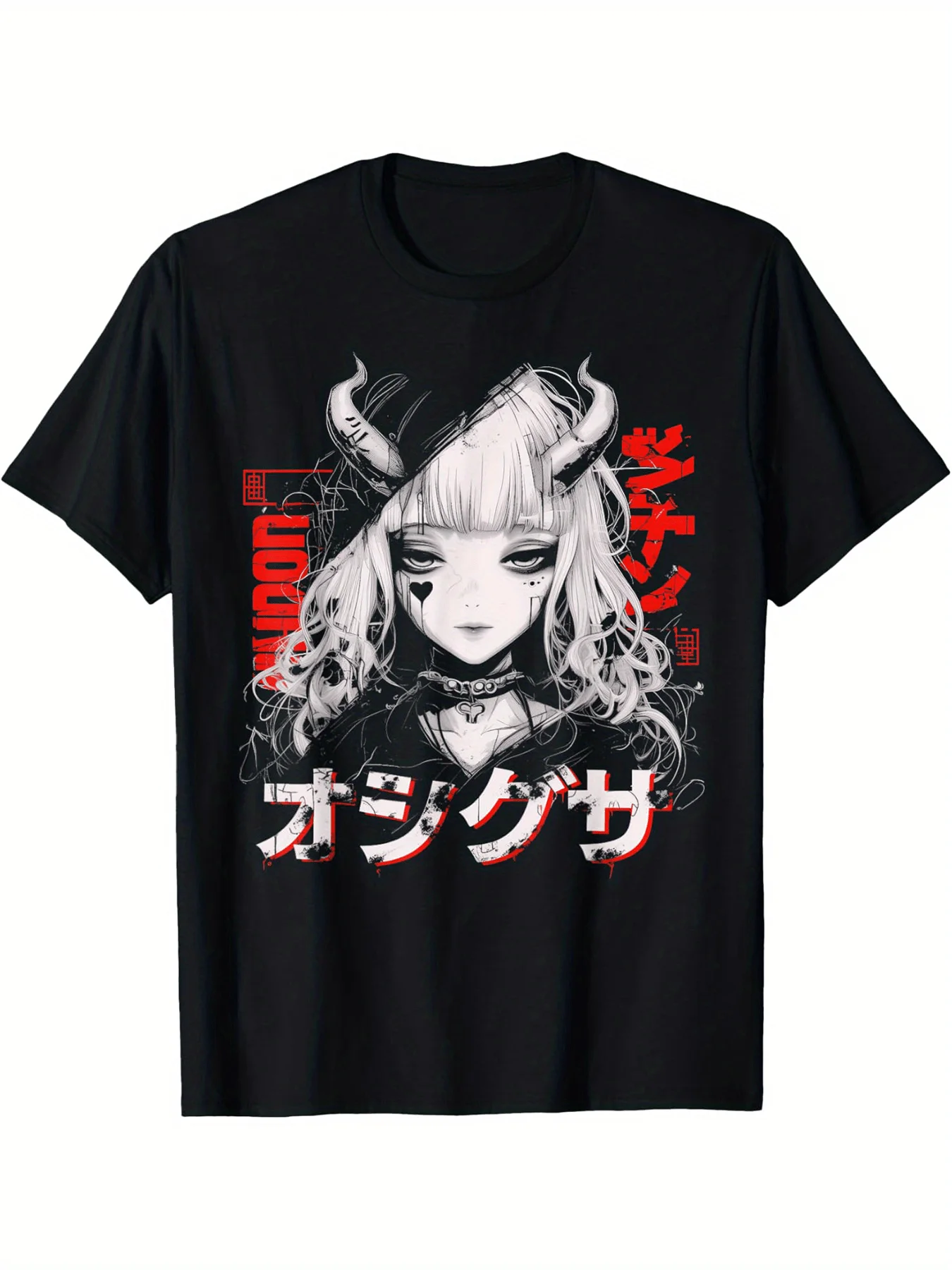 Anime Goth Grunge Demon Girl Waifu Horror Alt Aesthetic T-Shirt Cotton Fun Design DIYMen's Soft breathable Summer and winter com