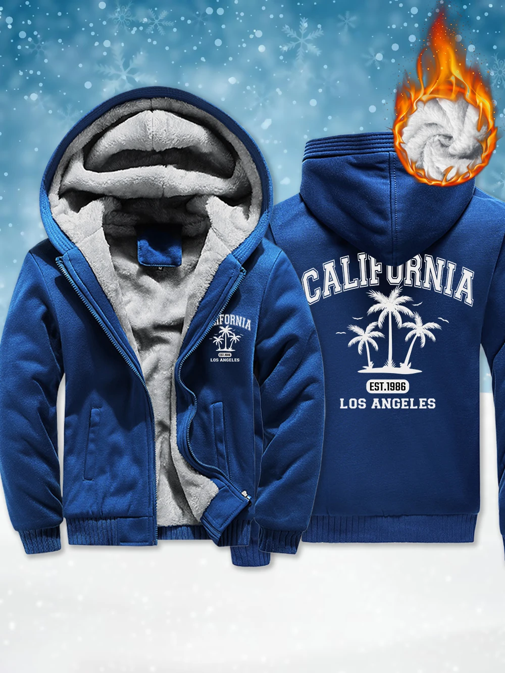 

California Est.1986 Printing Mens Zipper Coats Winter Fleece Warm Thicken Jackets Windproof Thermal Outerwear Casual Men'S Tops