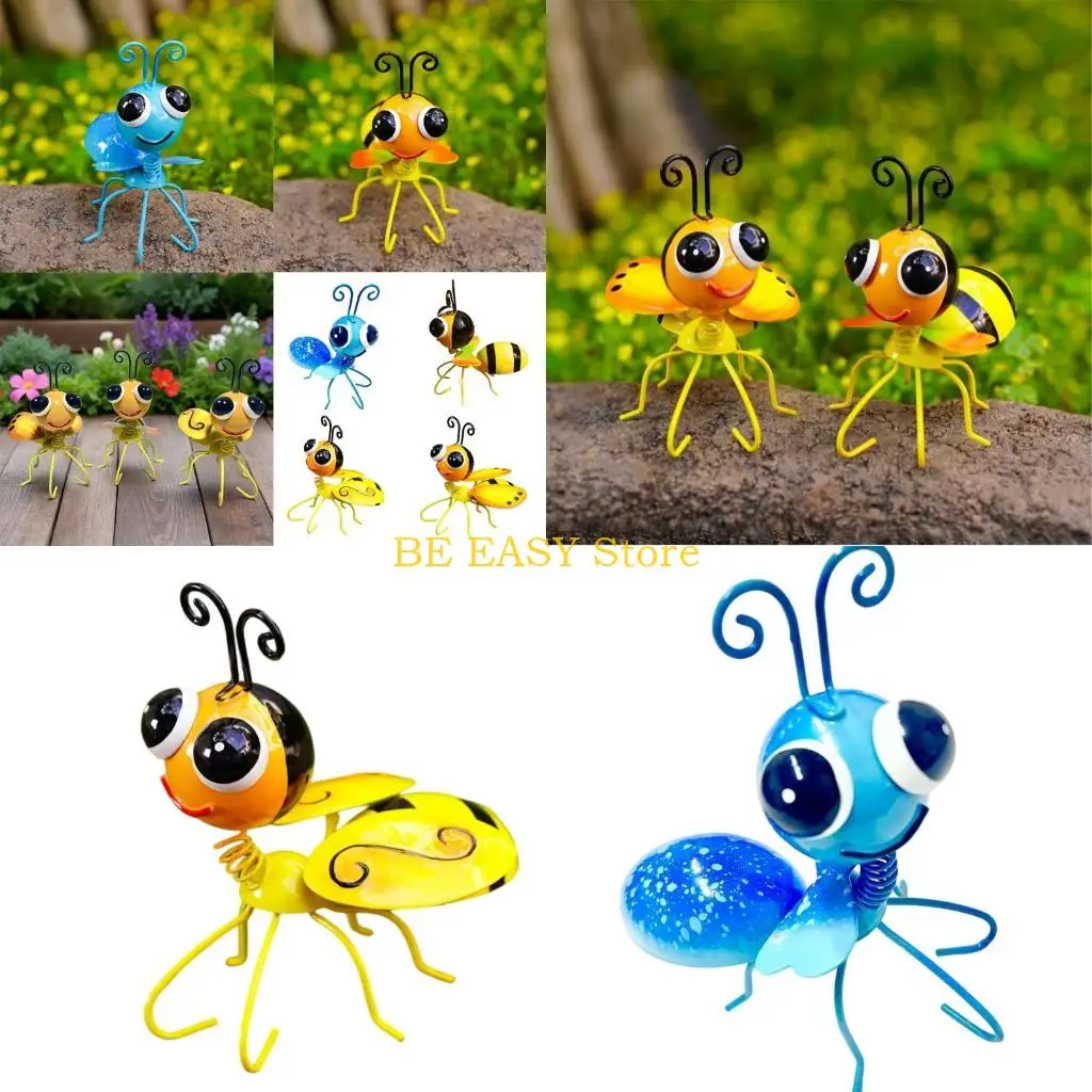 E28F Metal Insect Figure for Home Shelf Display, Iron Garden Piece with Curled Antennae and Freestanding Base for Center Use