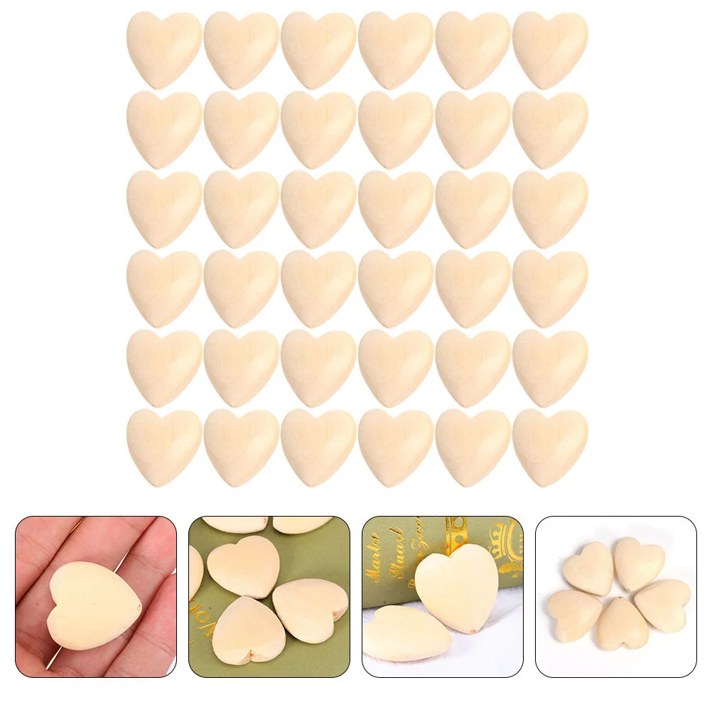 

50Pcs Heart Shaped Beads Unfinished Wood DIY Craft Material for Valentine's Day Garland Necklace Bracelet Making Jewelry