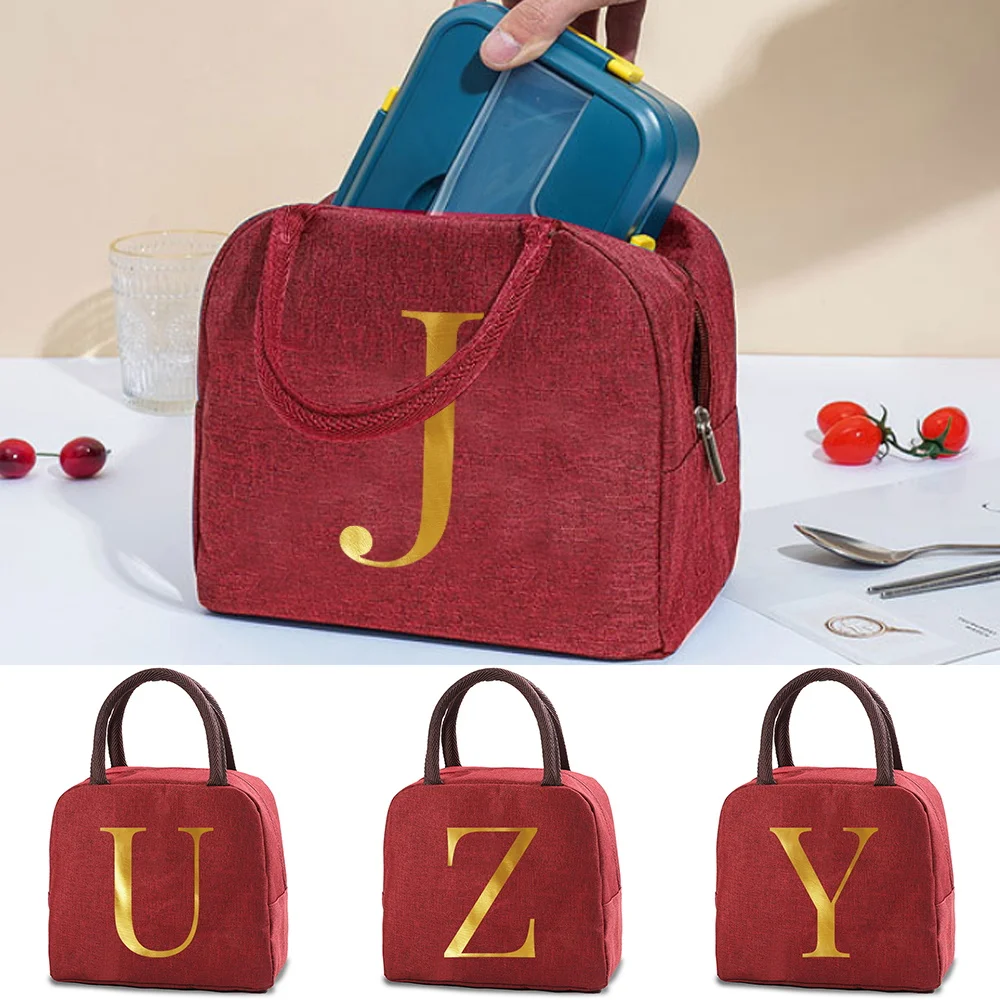 

Golden Letter Printed Lunch Bag Insulated Refrigerated Bag Cold Drink Box Dinner Large Square Refrigerated Bag