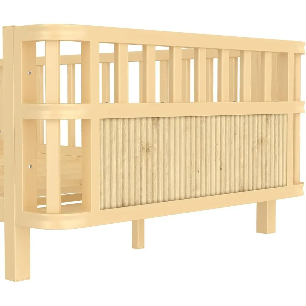 Metal Twin Size Montessori Bed with Fence and Slats, Twin Size Low Platform Bed Frame with Detachable Side Bed Rails and Rounded