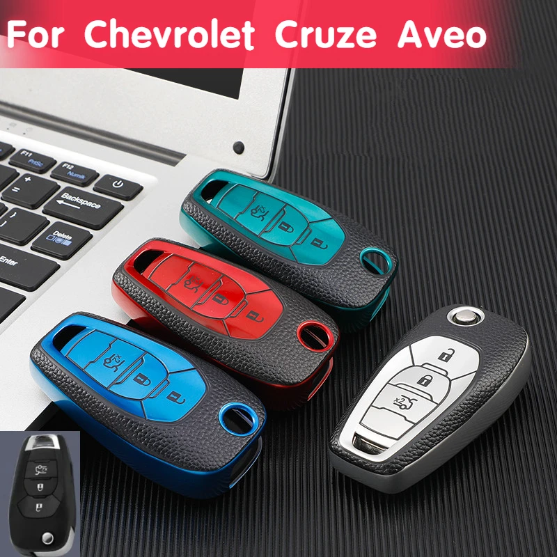 Car Flip 3 Button Tpu Leather Key Case for Chevrolet Cruze Aveo 2014 - 2020 Protective Cover Bag Shell Holder