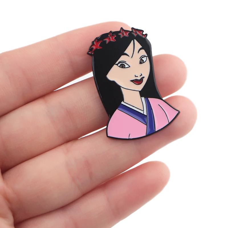 KKZ490 Mulan Figure Collar Lapel Pins Enamel Pin For Clothes Badges On Backpack Cosplay Decorative Jewelry Accessories