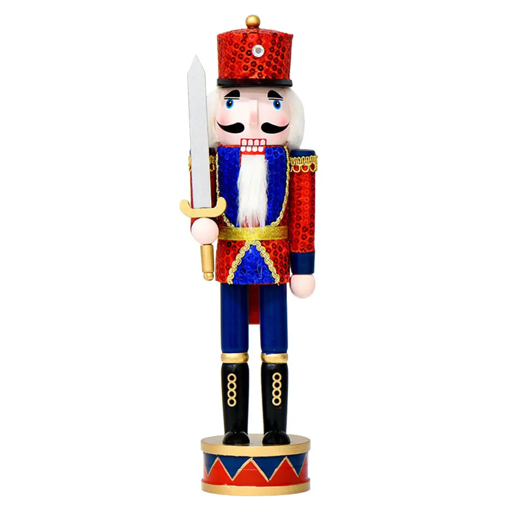 

Wooden Nutcracker Christmas Decor with Shimmering Sequins Holiday Spirit Decoration for Mantel Table Centerpiece Festive