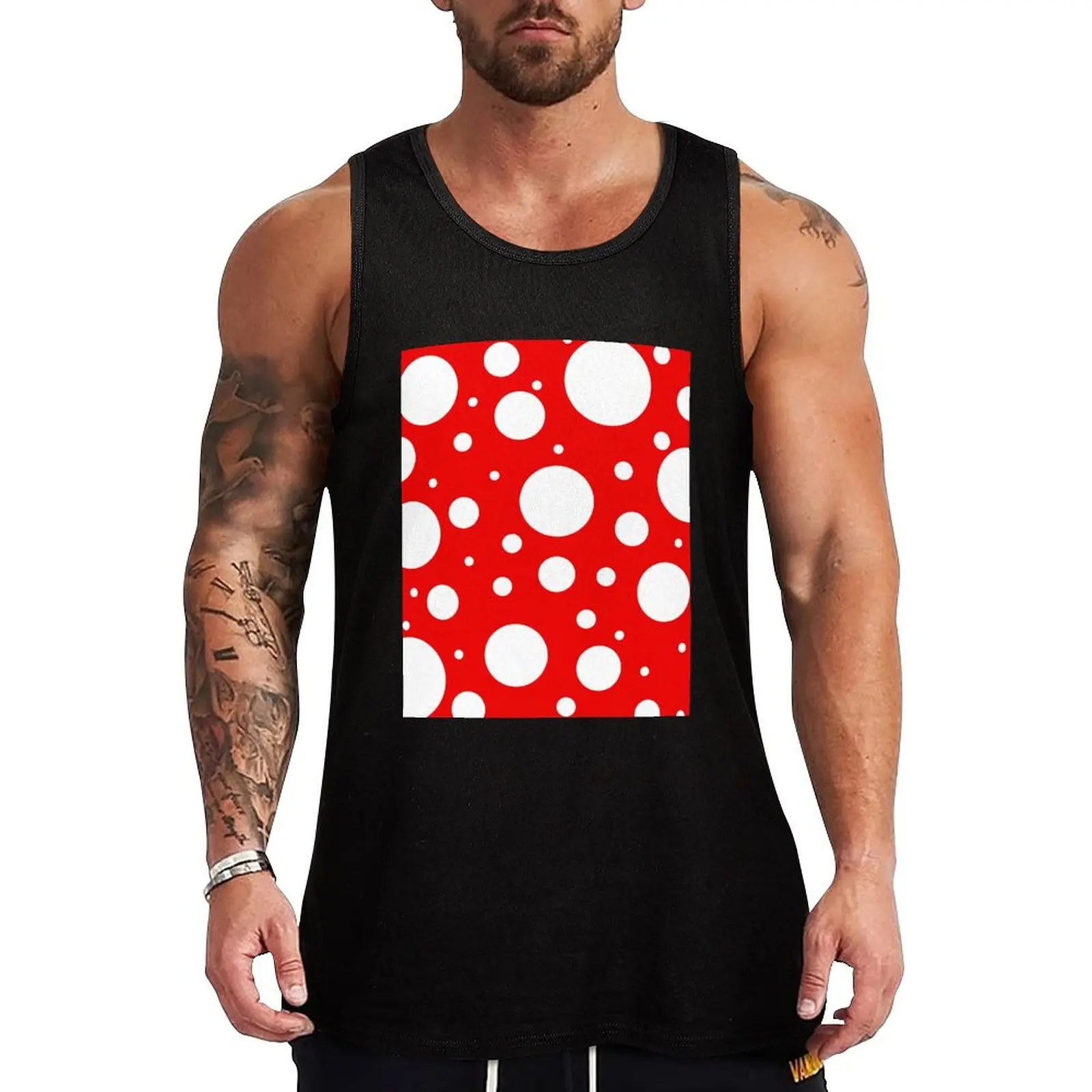 red and white polka dot pattern Tank Top Funny Graphic Tank Top Humor Print Sleeveless