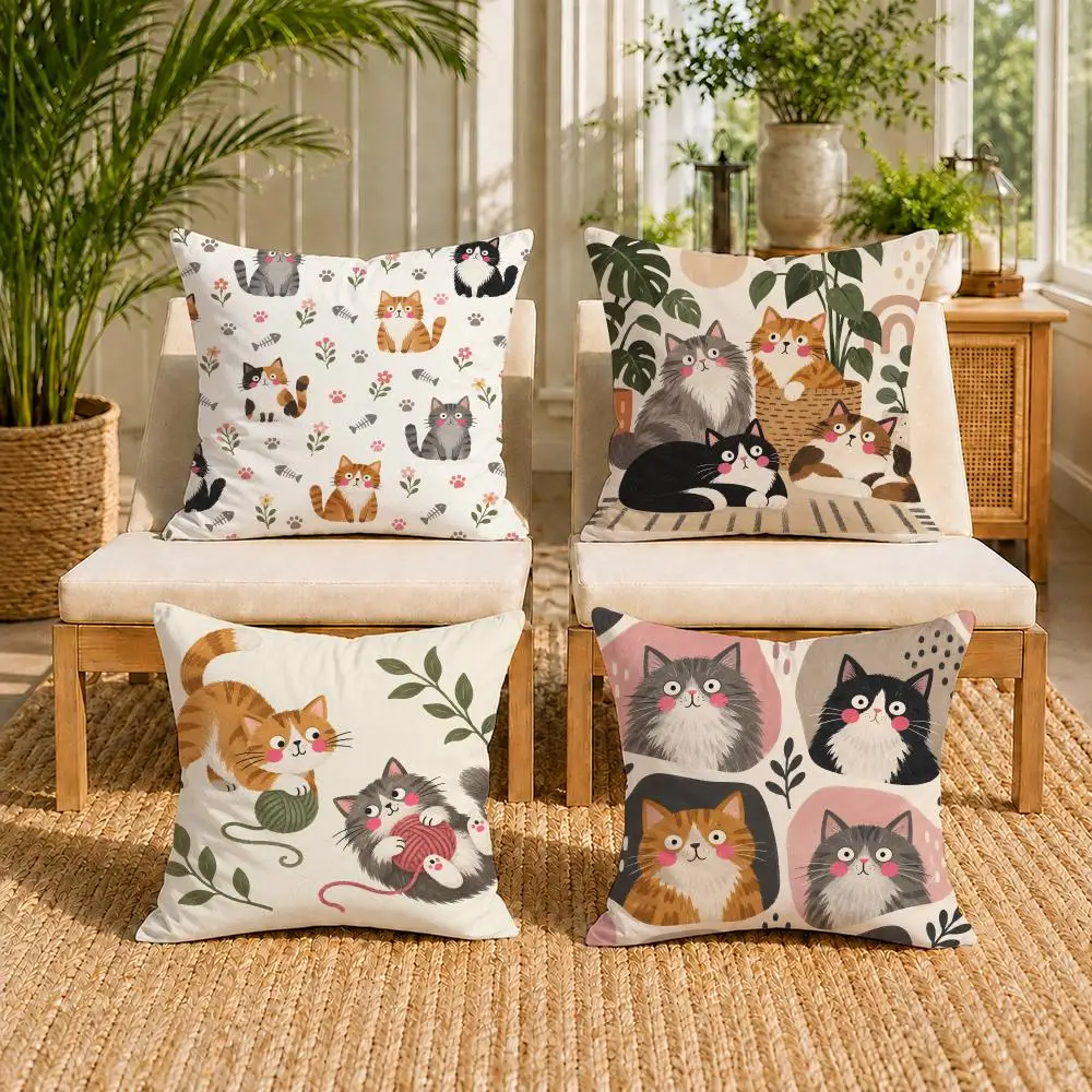 Funny Cate Cat Cushion Cover Double-Sided Plush Sofa Pillow Cases Organic Breathable Invisible Zipper