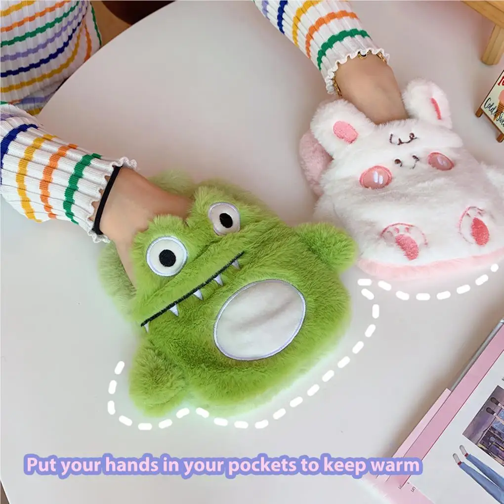 Cute Hot Water Bottle Plush Cover Hand Warmer Warm Bag PVC Pocket