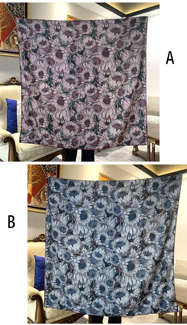 Double Faced Winter Scarf 135CM Wool Silk Rollerd Edges Square Shawls Scarves Wraps Large Bandanas 135CM Mother Christmas Gift