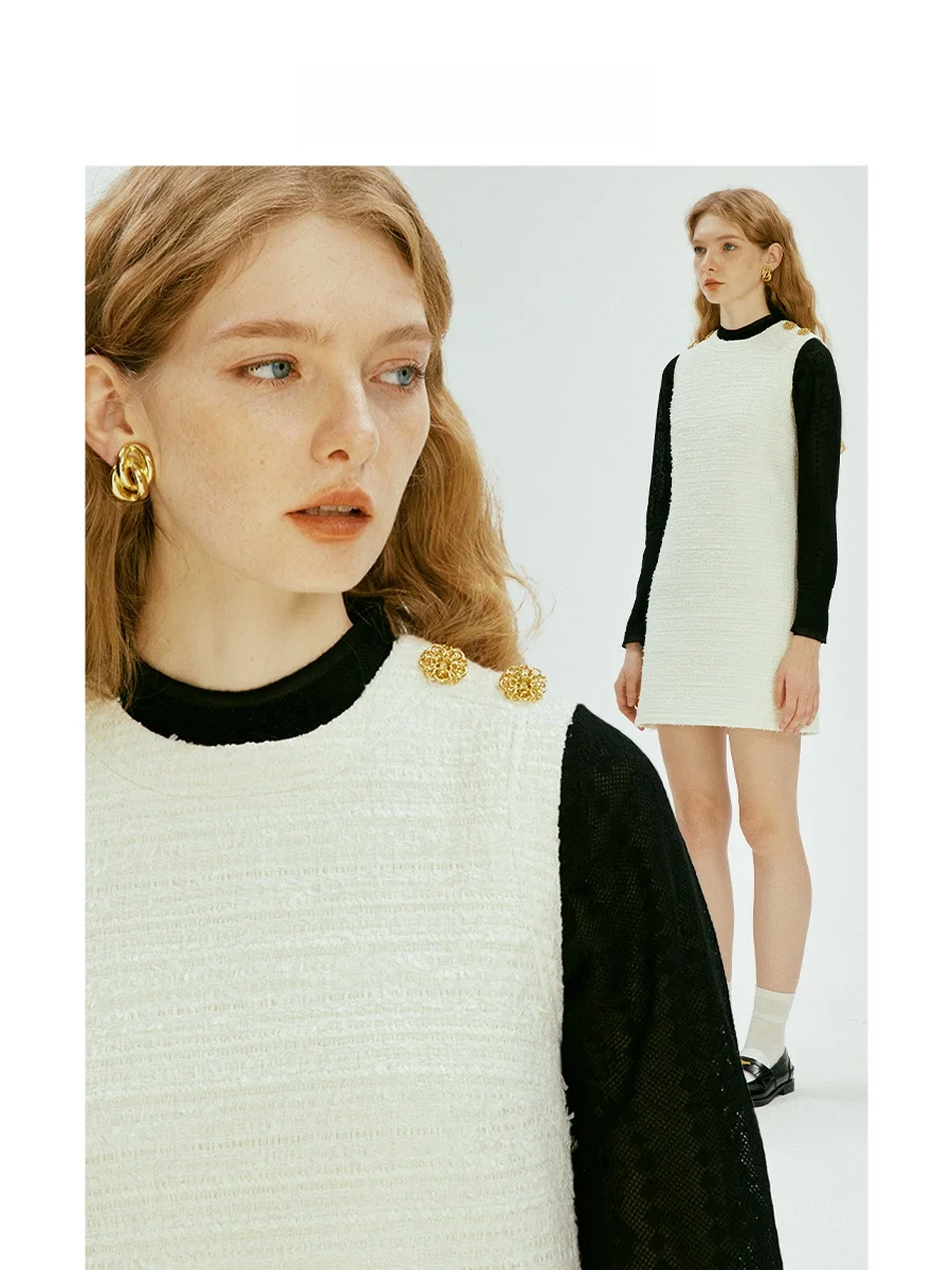 

Havehas Retro Cr Tart Skirt Dr with Coarse Lace Svel Artistic Simple Women's Faion Ci Commuting Cotton Blend