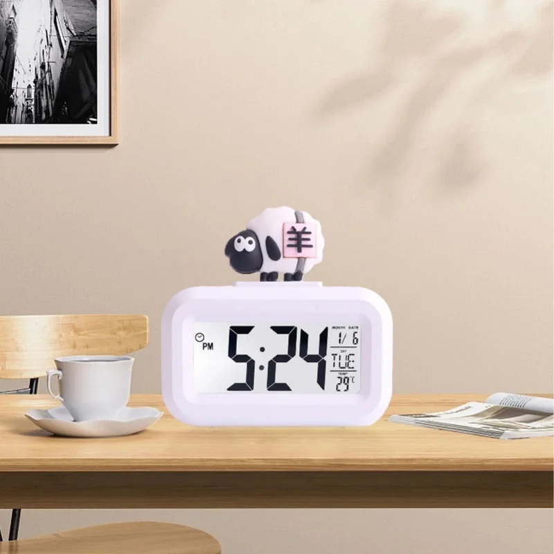 

C2 Electronic Table Clock Cute Cartoon LED Screen Desktop Clock Electronic Alarm Data Time Calendar Temperature Clock Pink Piggy