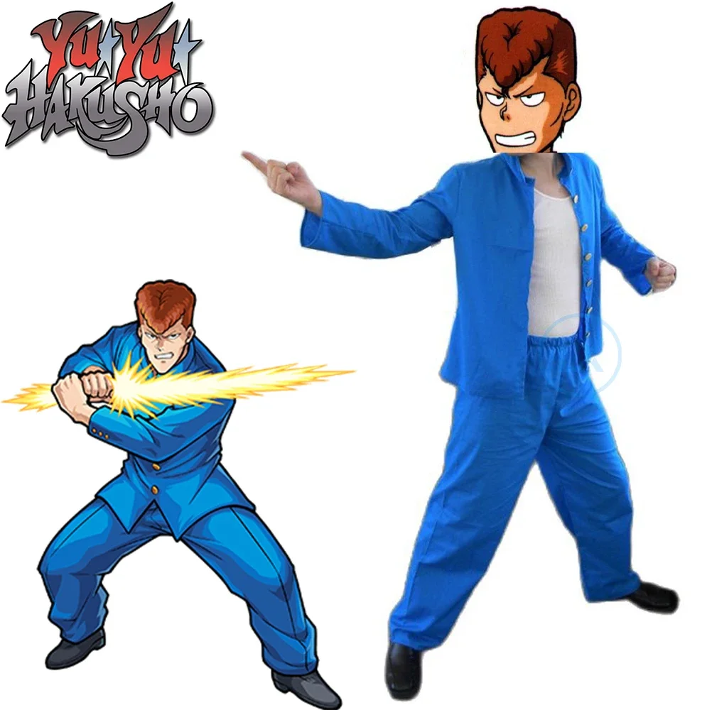 Anime Yu Yu Hakusho Kuwabara Kazuma Uniform Cosplay Costume Blue Full Set Halloween Costume For Women Men