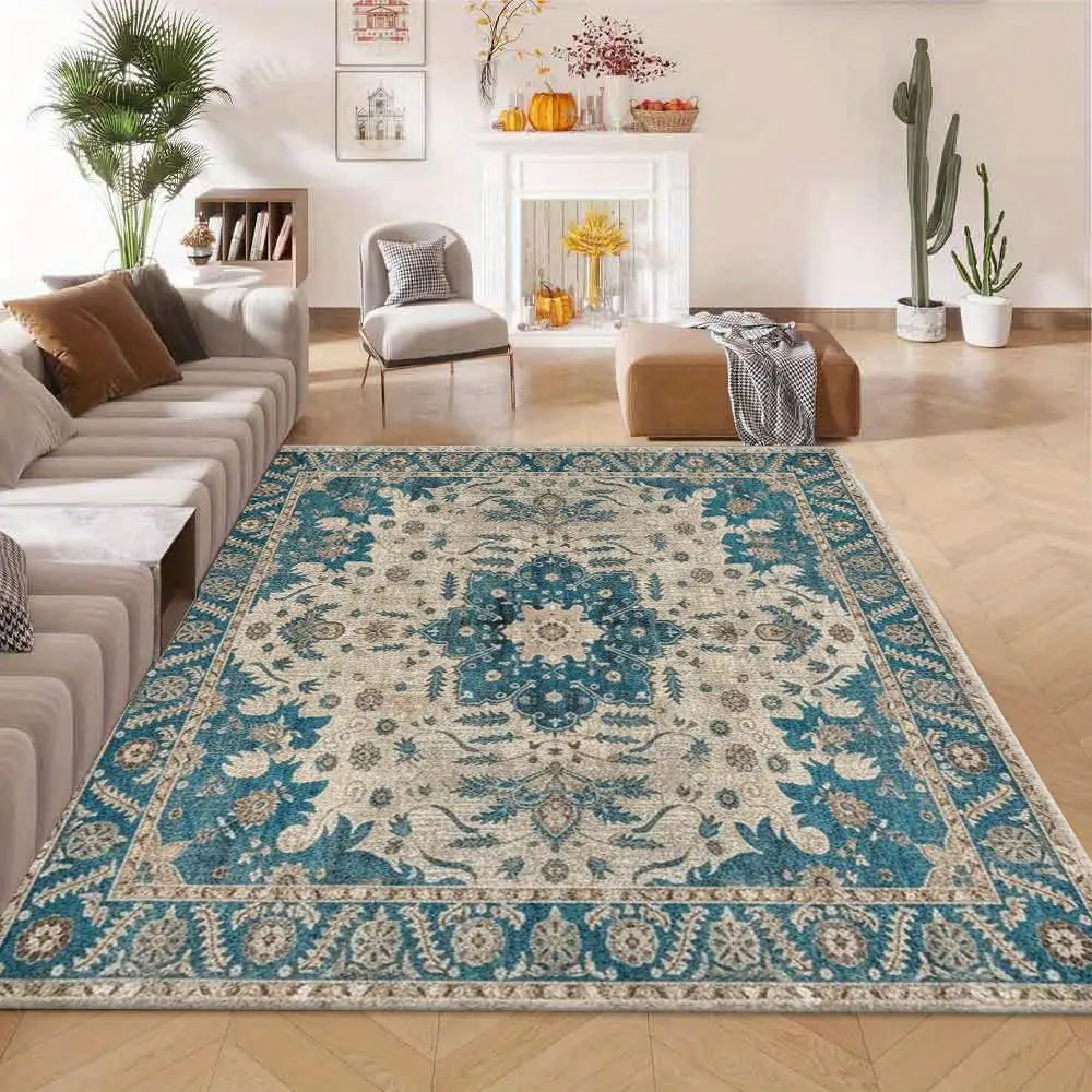 Boho Floral Medallion Area Rug, Non-Slip Soft Washable Vintage Oriental Carpet for Living Room Bedroom Home Floor Decor