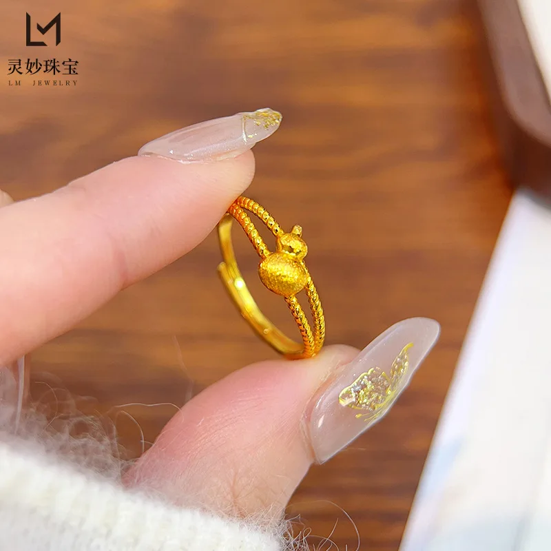 

Роскошные ювелирные изделия из настоящего золота 9999 24 карата, маленькое кольцо из тыквы, матовое кольцо mohua Fulu с открытым ртом, простой темперамент для женщин