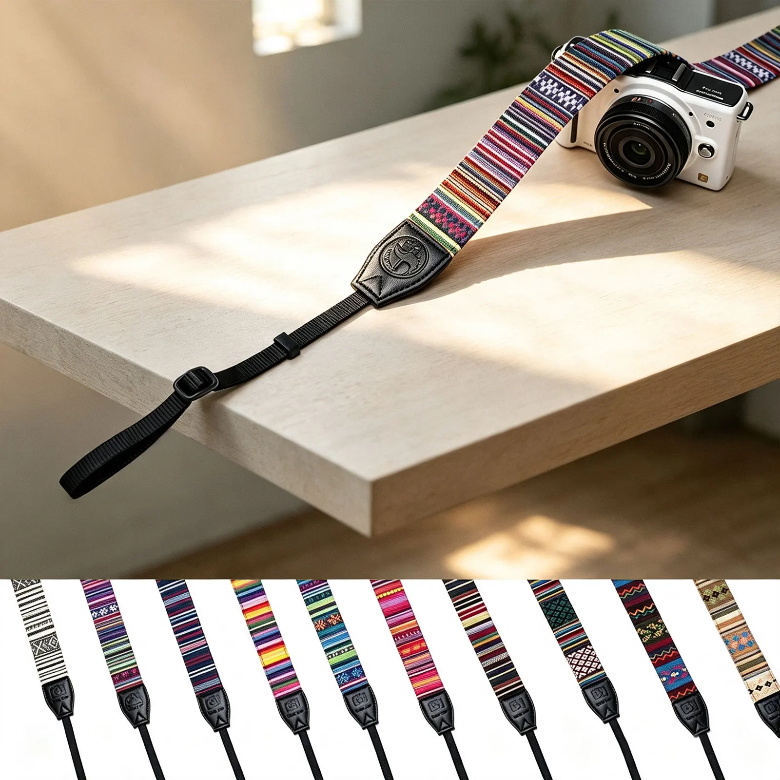 Ethnic Retro Style Photo Camera Shoulder Adjustable DSLR Neck Strap Jean Cowhide Material Belt Non-slip Soft Strap